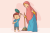 دانلود وکتور رایگان مادر با حجاب اسلامی و پسر درحال گردگیری و بازی ویژه تبریک روز مادر